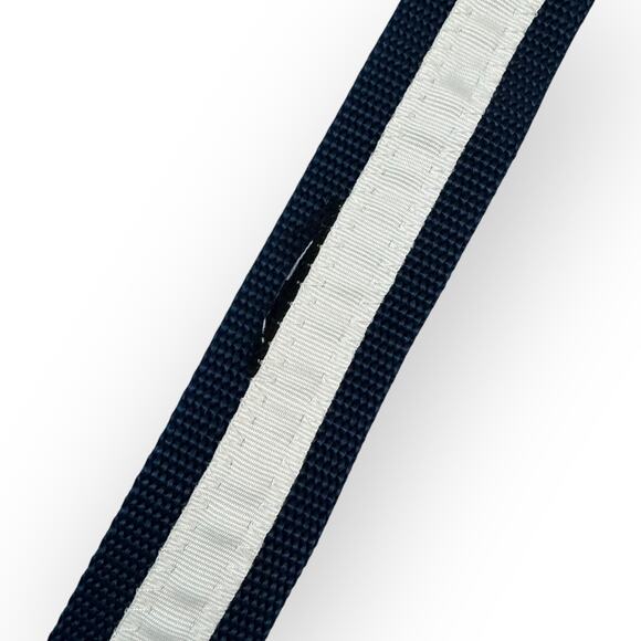 American VTG Y2K Blue and White Fabric Striped Belt with Metal Buckle - Picture 4 of 9